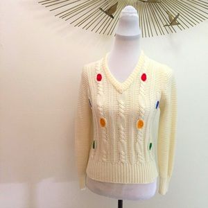 VTG Ivory White Sweater w/ Colorful Ovals Large